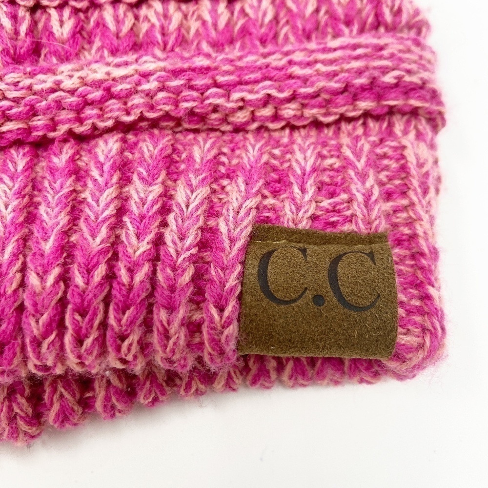 CC | Pink Beanie Stocking Cap Two-Tone Cable Knit - Picture 3 of 6